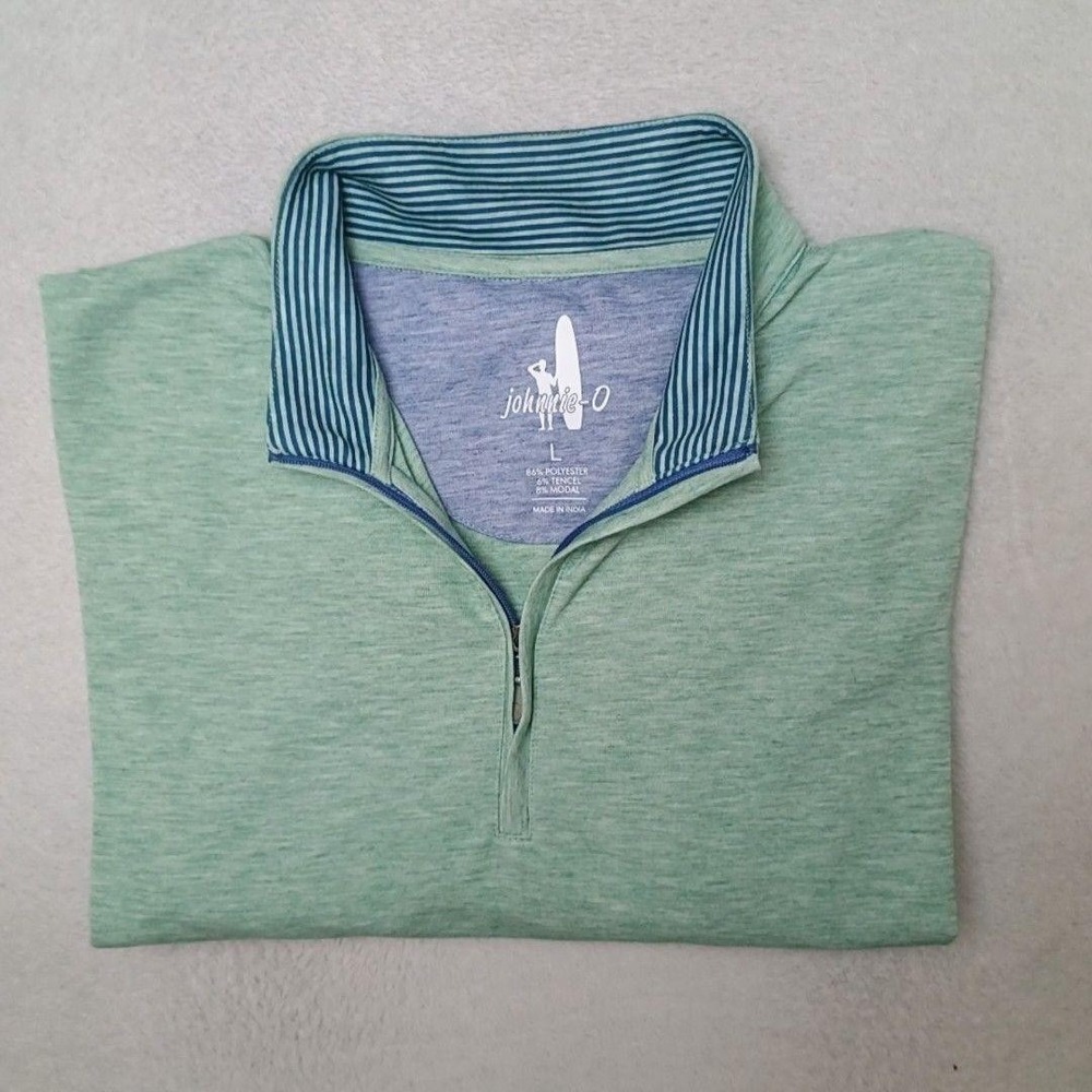 Johnnie-O Sweater Mens L Green 1/4 Zip Mock Neck Lightweight Randall Golf Work